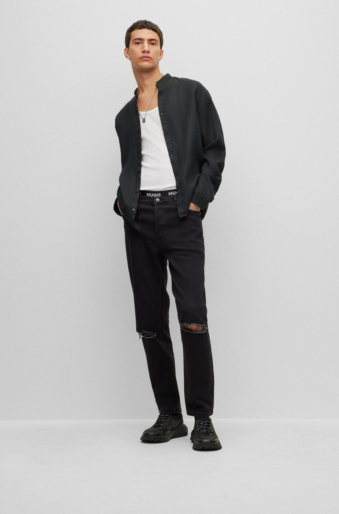 HUGO RED Slim Fit Casual Shirts in Linen - ELVORY 10248298 01-50490740- Concorde Fashion#color_black-001