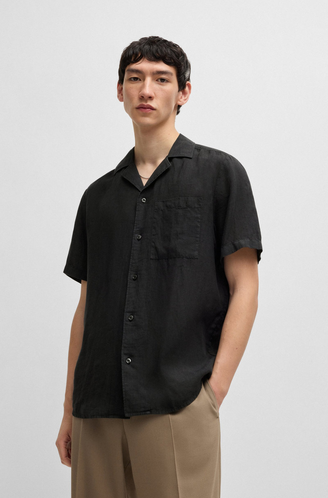 HUGO Casual Shirts Relaxed Fit in Linen - ELLINO 10248298 01-50490761- Concorde Fashion#color_black-001