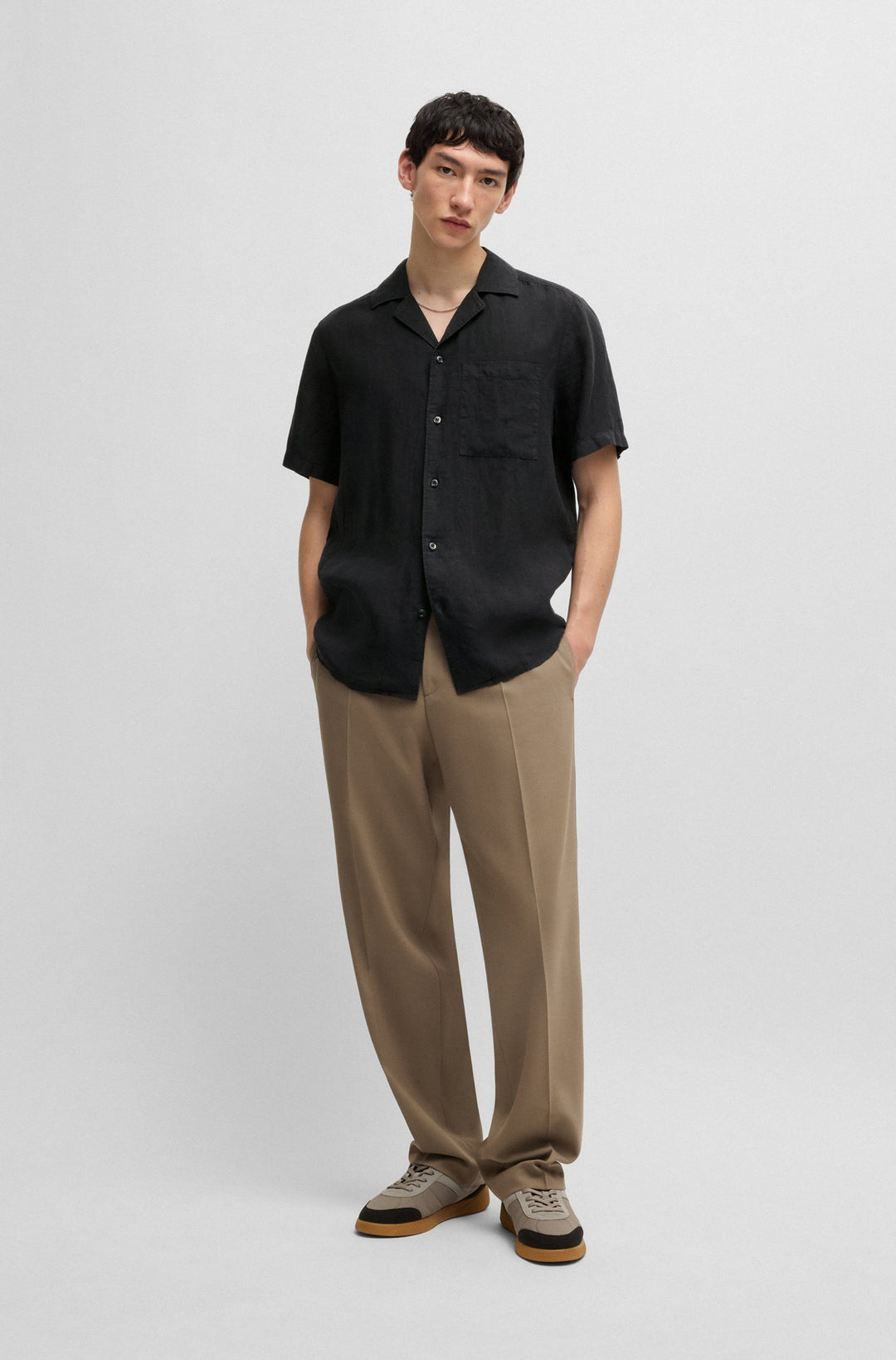 HUGO Casual Shirts Relaxed Fit in Linen - ELLINO 10248298 01-50490761- Concorde Fashion#color_black-001