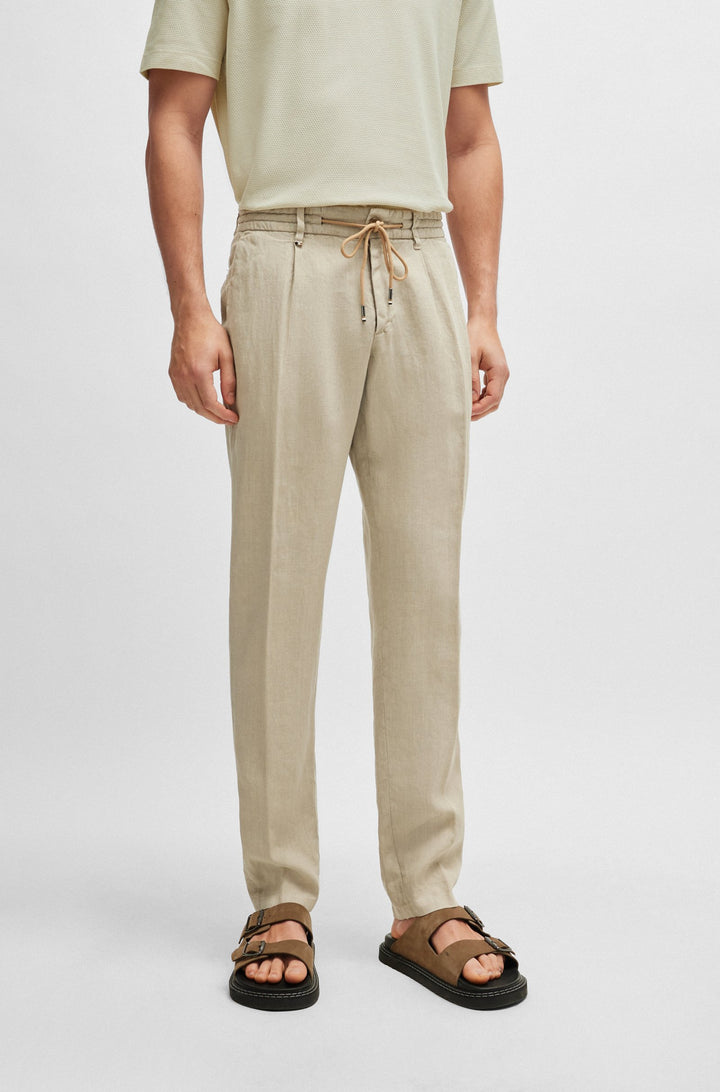 BOSS Slim Fit Trousers in Linen - C-GENIUS-D-RDS-242F 10248332 01-50514103- Concorde Fashion#color_beige-255