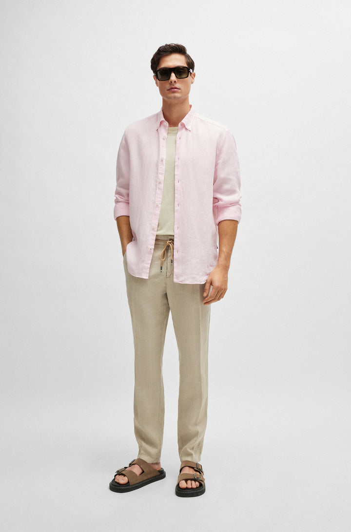 BOSS Slim Fit Trousers in Linen - C-GENIUS-D-RDS-242F 10248332 01-50514103- Concorde Fashion#color_beige-255