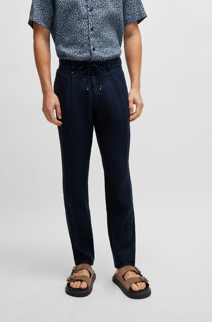 BOSS Slim Fit Trousers in Linen - C-GENIUS-D-RDS-242F 10248332 01-50514103- Concorde Fashion#color_navy-404