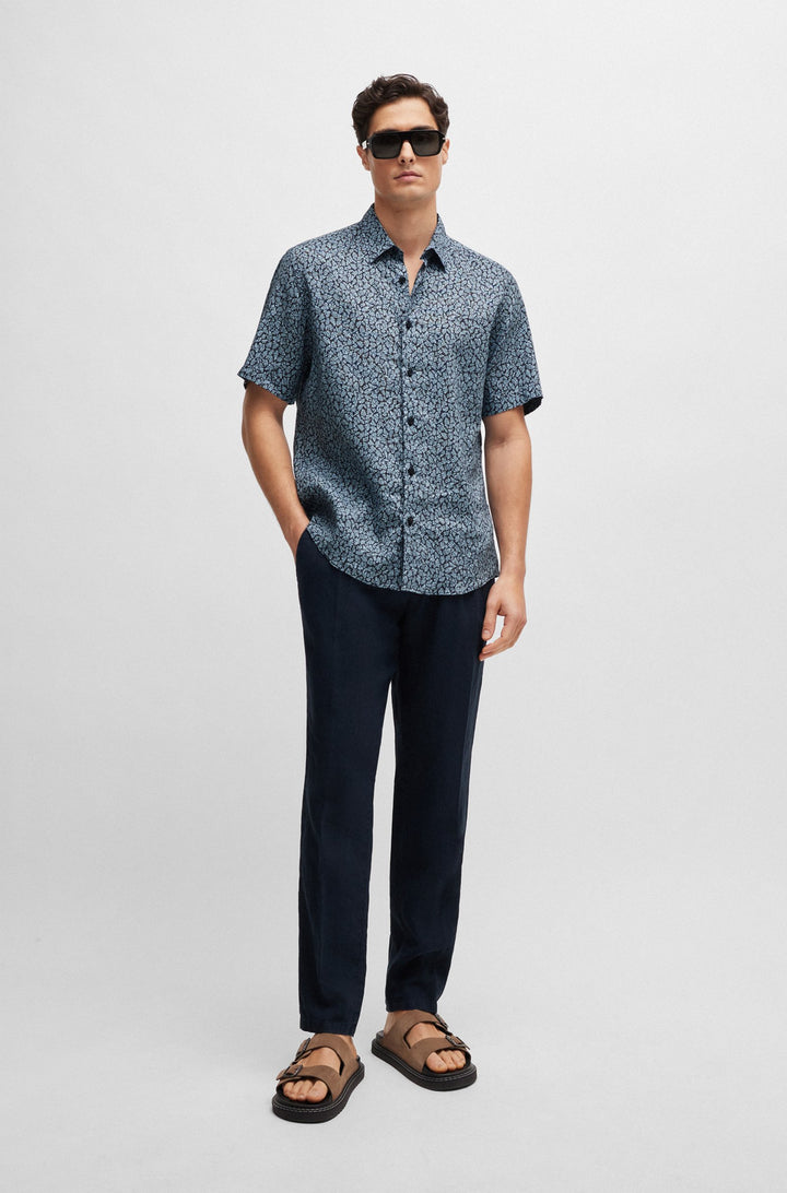 BOSS Slim Fit Trousers in Linen - C-GENIUS-D-RDS-242F 10248332 01-50514103- Concorde Fashion#color_navy-404
