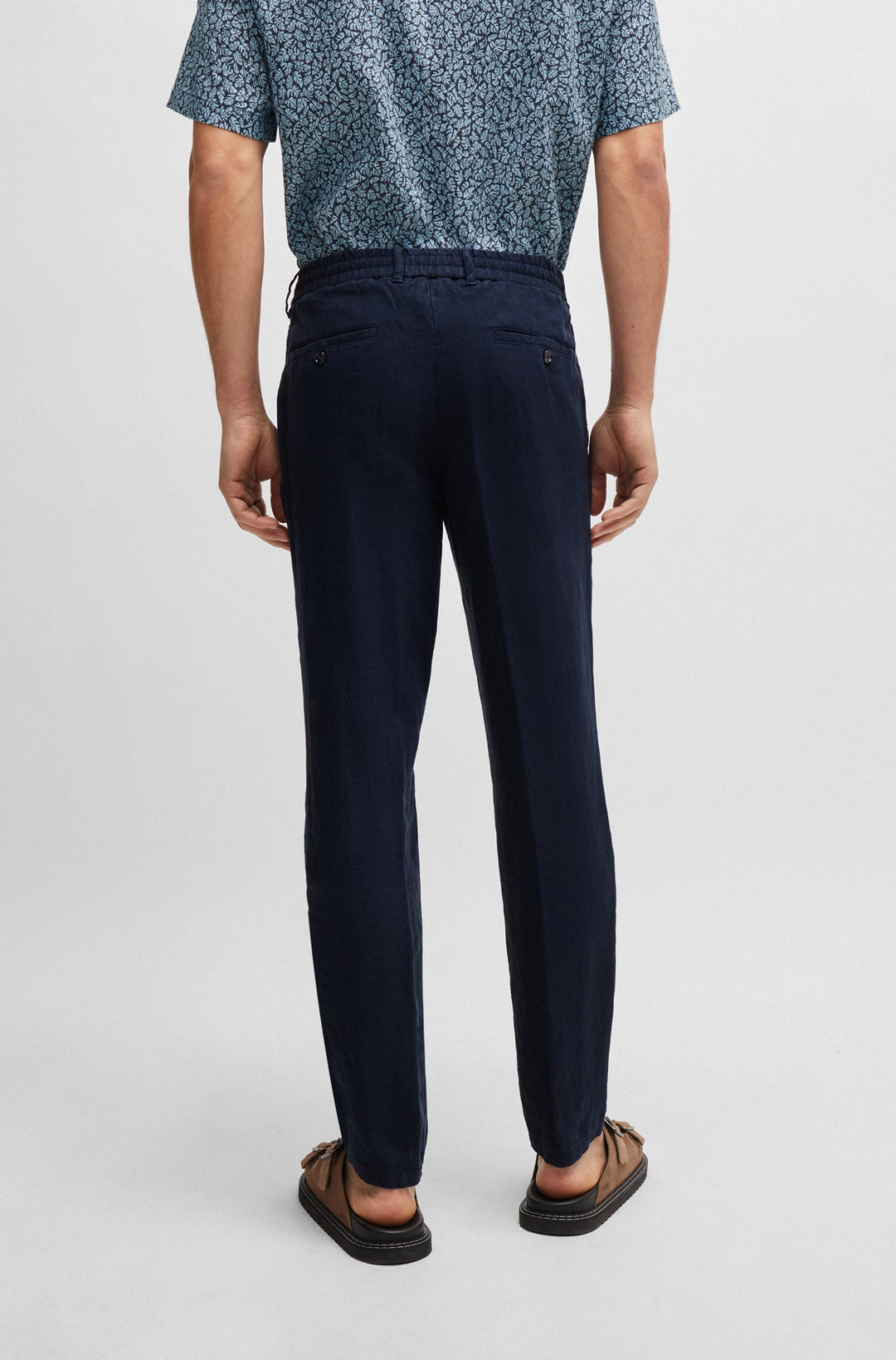 BOSS Slim Fit Trousers in Linen - C-GENIUS-D-RDS-242F 10248332 01-50514103- Concorde Fashion#color_navy-404