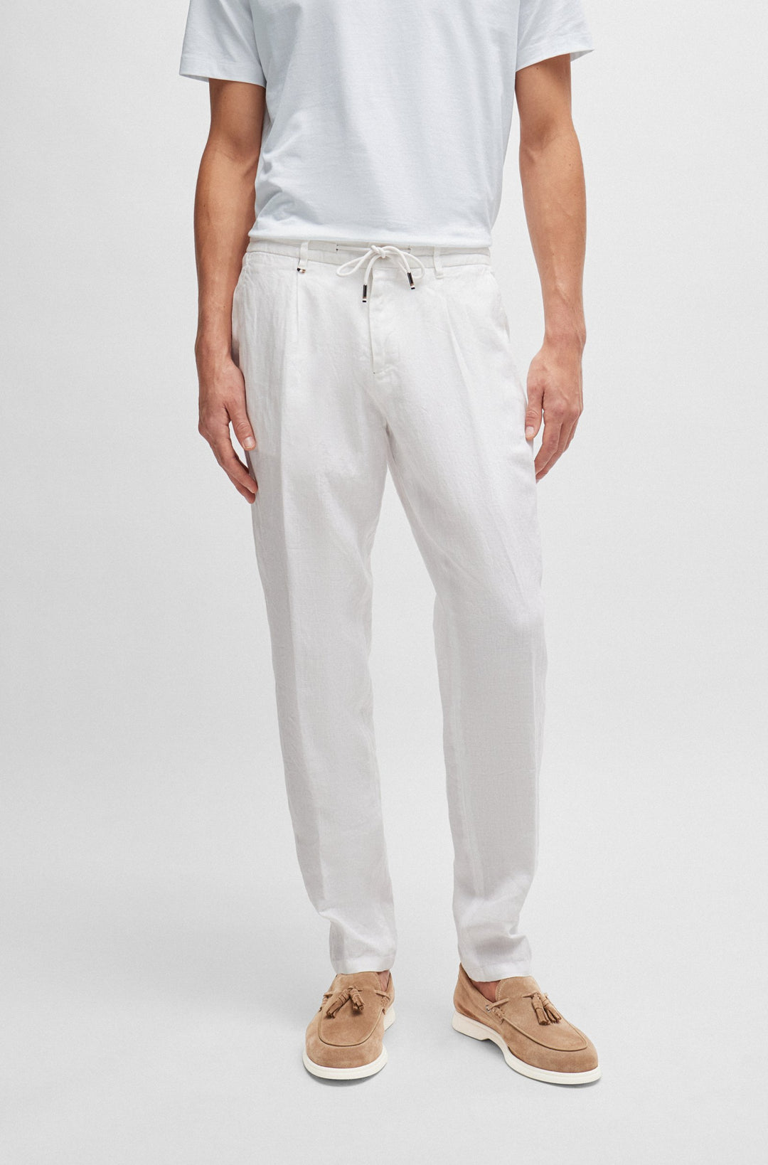 BOSS Slim Fit Trousers in Linen - C-GENIUS-D-RDS-242F 10248332 01-50514103- Concorde Fashion#color_white-100