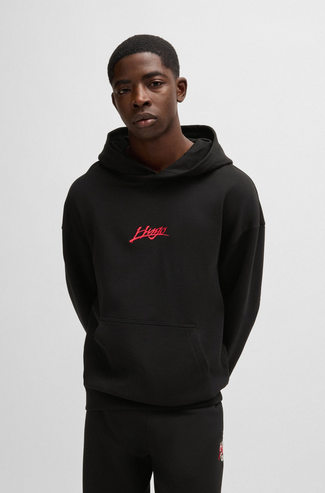 HUGO Hoodies Relaxed Fit in Cotton - DLOGOLONG 10249110 01-50521070- Concorde Fashion#color_black-001
