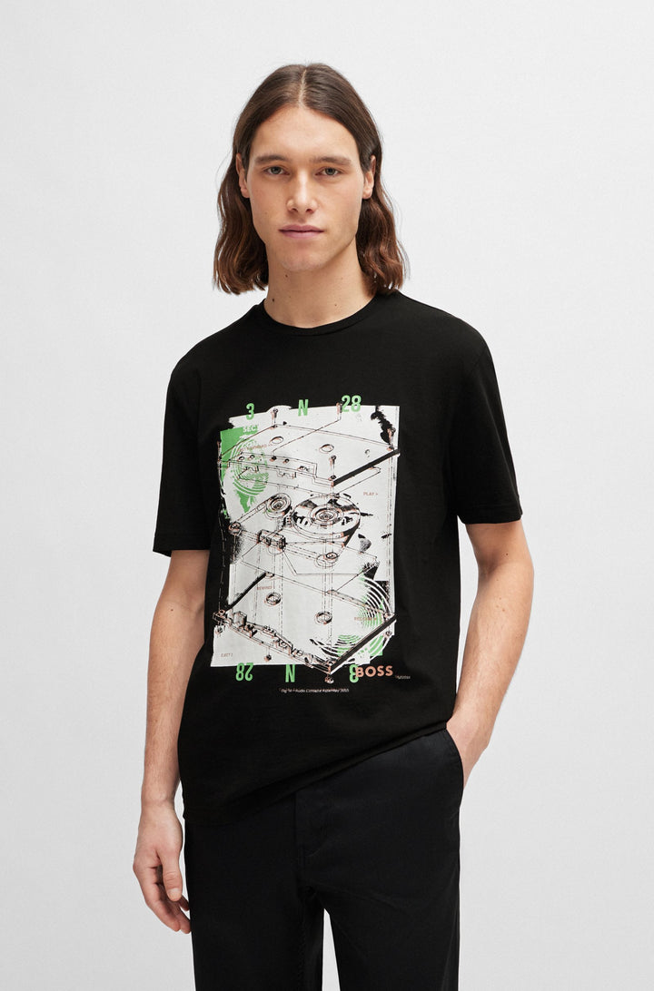 BOSS Regular Fit T-Shirts in Cotton - TE_CASSETTE 10249510 01-50516003- Concorde Fashion#color_black-001