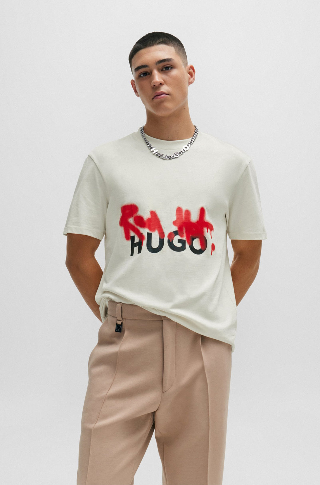 HUGO Relaxed Fit T-Shirts in Cotton - DINRICKO 10250555 01-50508513- Concorde Fashion#color_white-121