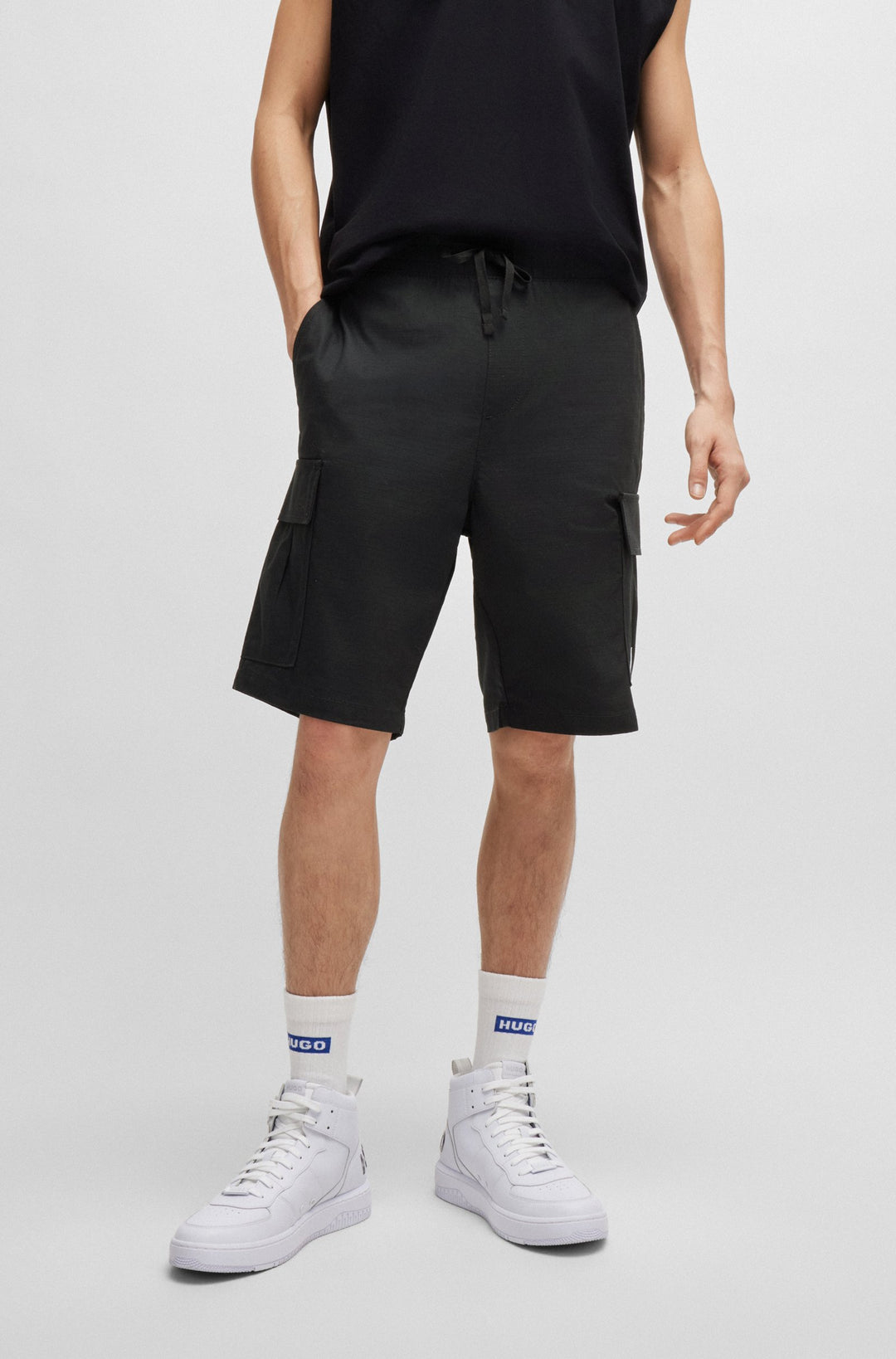 HUGO BLUE Relaxed Fit Shorts in Cotton - GIULIO242 10250557 01-50517924- Concorde Fashion#color_black-001