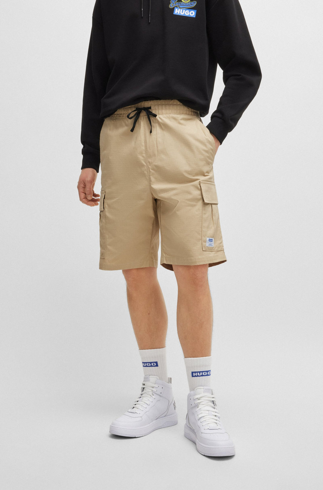 HUGO BLUE Relaxed Fit Shorts in Cotton - GIULIO242 10250557 01-50517924- Concorde Fashion#color_beige-269