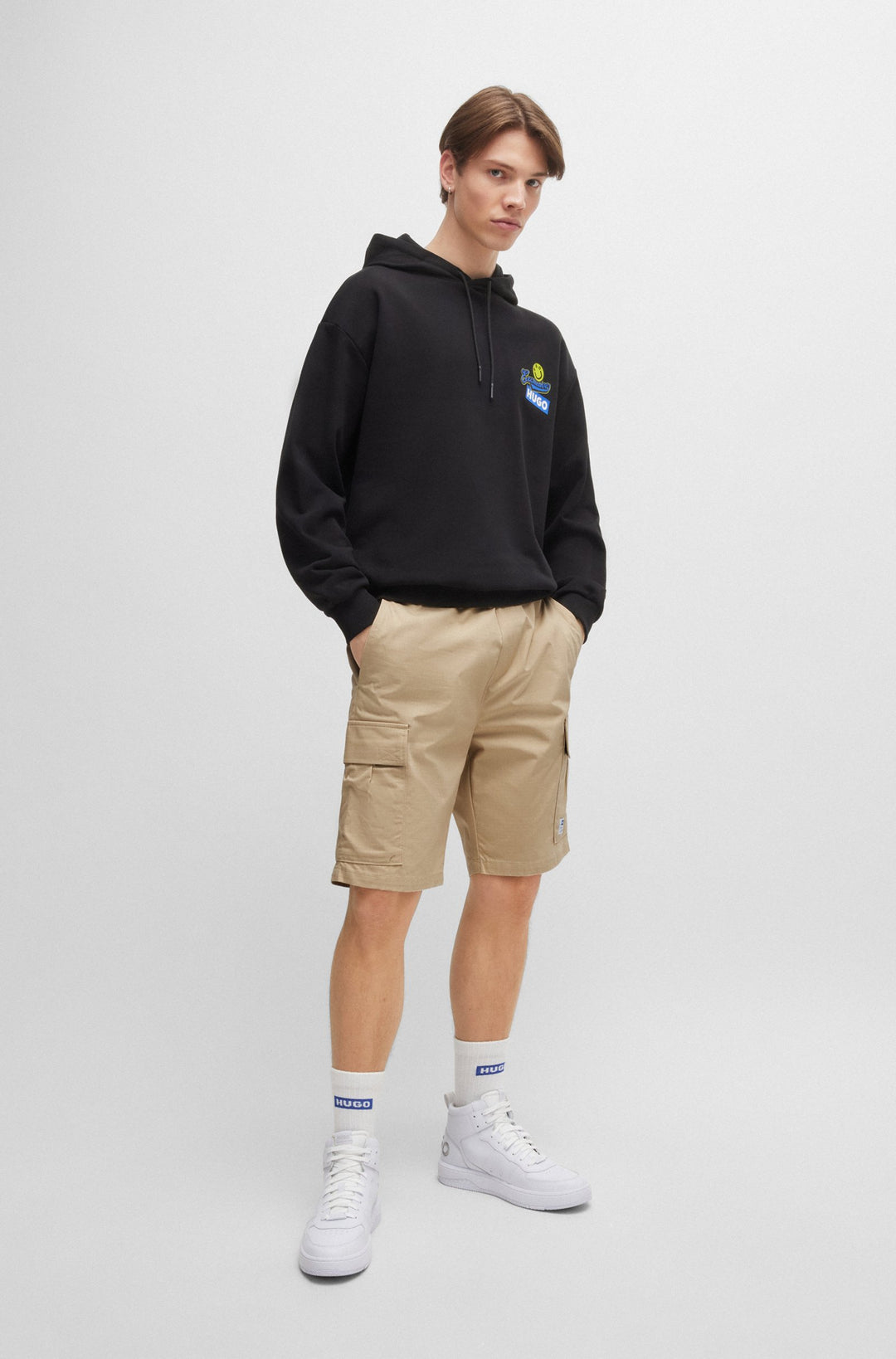 HUGO BLUE Relaxed Fit Shorts in Cotton - GIULIO242 10250557 01-50517924- Concorde Fashion#color_beige-269