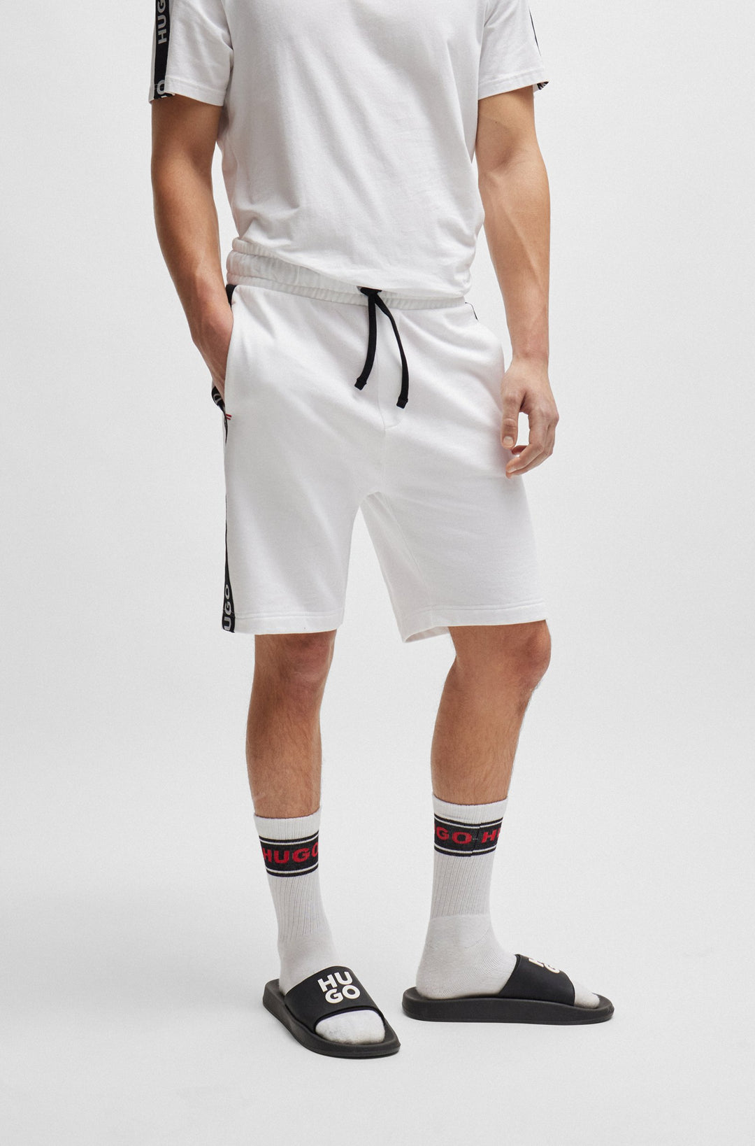 HUGO RED  Shorts in Cotton - SPORTY LOGO SHORTS 10251705 01-50496996- Concorde Fashion#color_white-100