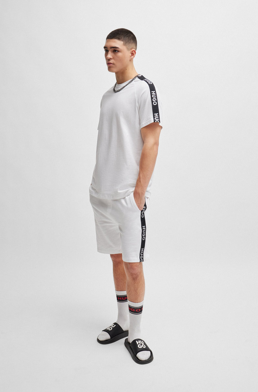 HUGO RED  Shorts in Cotton - SPORTY LOGO SHORTS 10251705 01-50496996- Concorde Fashion#color_white-100