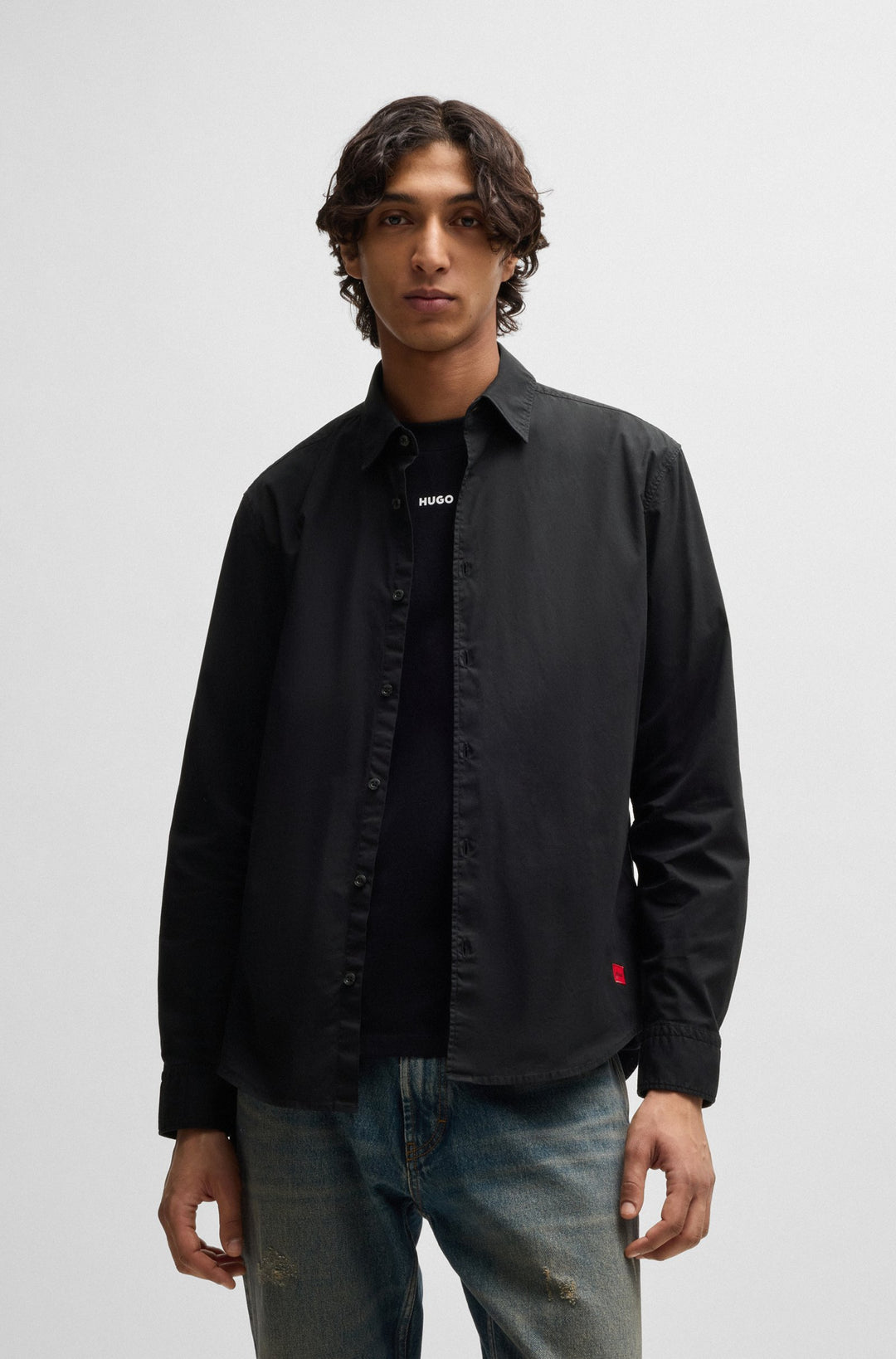 HUGO Casual Shirts Slim Fit in Cotton Mix - ERMO 10252145 01-50500216- Concorde Fashion#color_black-001