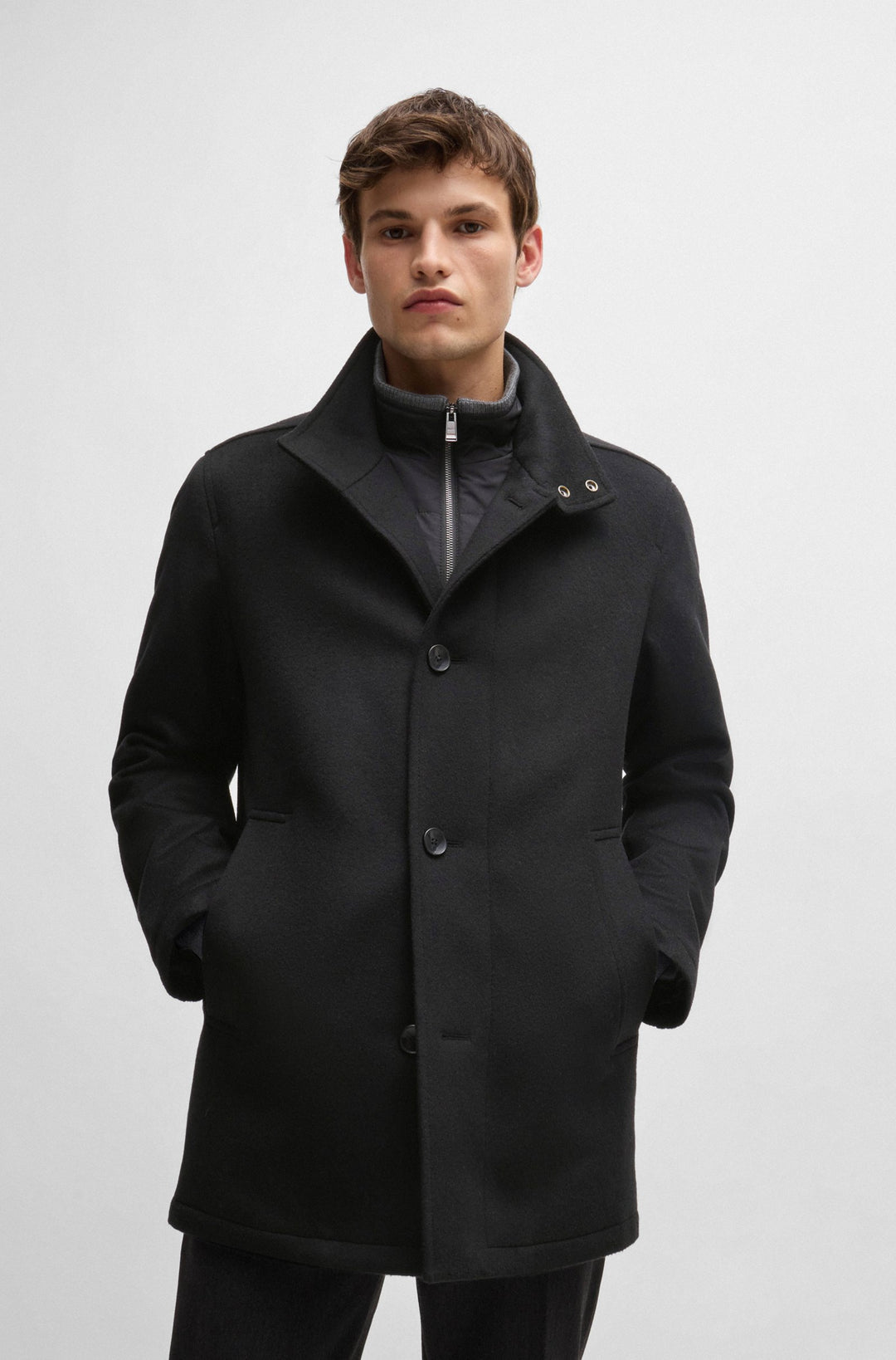 BOSS Coats Relaxed Fit in Wool Mix - H-COXTAN-234 10252595 02-50525750- Concorde Fashion#color_black-001