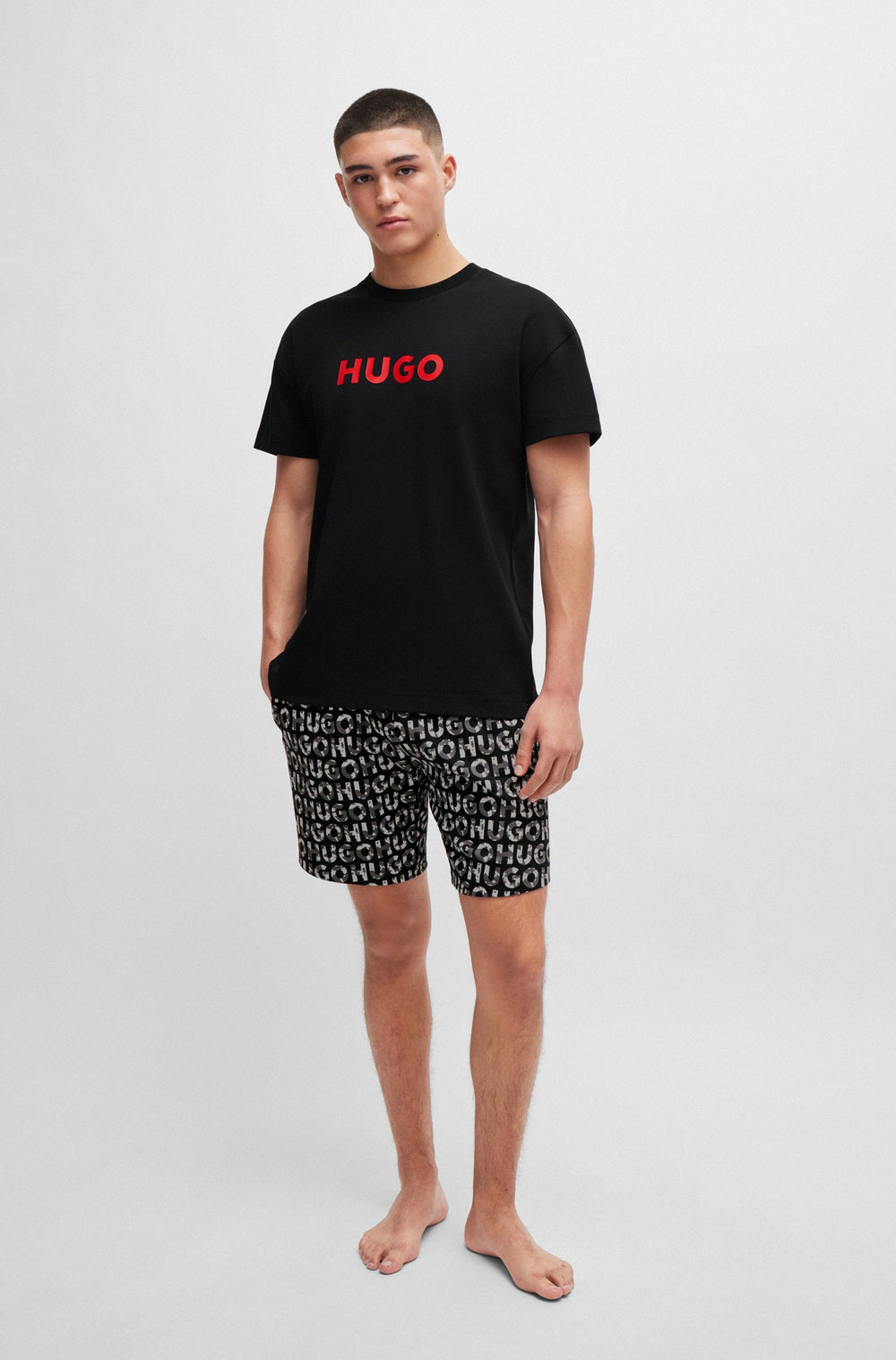 HUGO RED Relaxed Fit Pyjama Sets in Cotton Mix - CAMO LOGO SHORT SET 10253443 01-50514972- Concorde Fashion#color_black-001
