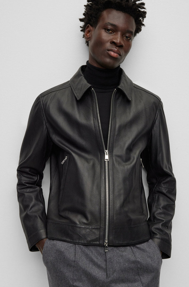 BOSS Regular Fit Casual Jackets in Leather - MAPSON3 10253444 01-50499425- Concorde Fashion#color_black-001