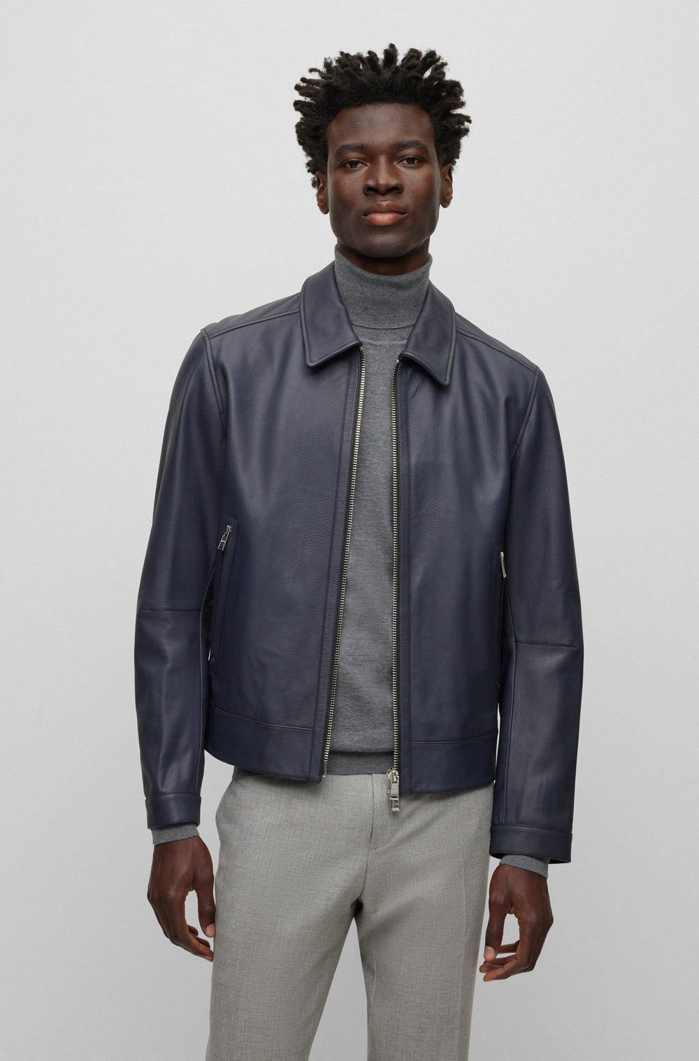 BOSS Regular Fit Casual Jackets in Leather - MAPSON3 10253444 01-50499425- Concorde Fashion#color_navy-404
