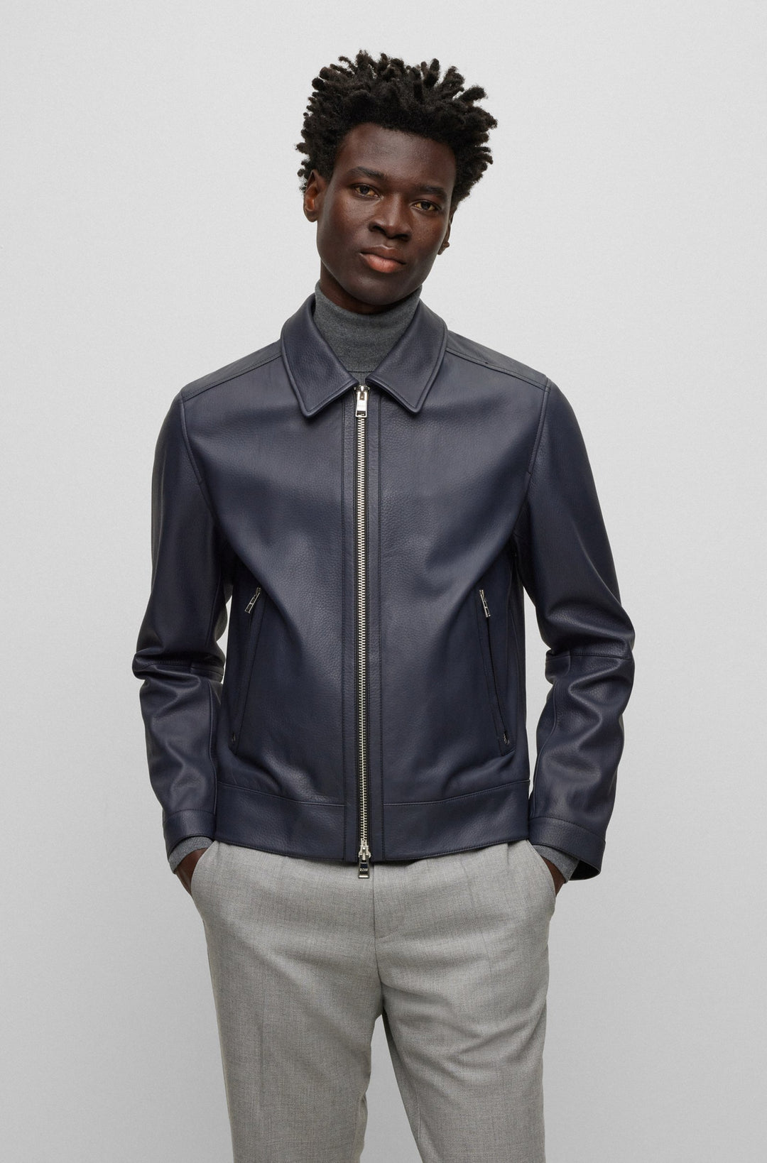 BOSS Regular Fit Casual Jackets in Leather - MAPSON3 10253444 01-50499425- Concorde Fashion#color_navy-404