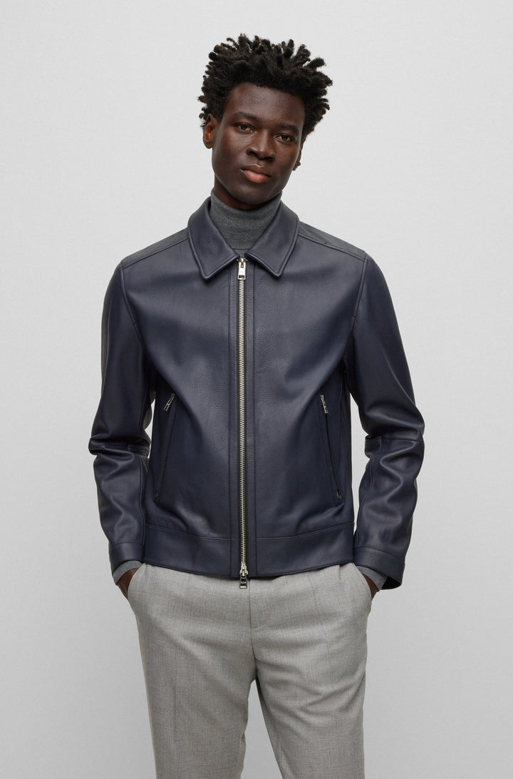 BOSS Regular Fit Casual Jackets in Leather - MAPSON3 10253444 01-50499425- Concorde Fashion#color_navy-404