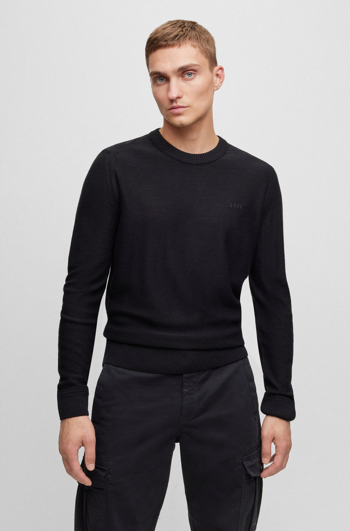 BOSS Sweaters Regular Fit in Wool Mix - AVAC_C 10253448 01-50501762- Concorde Fashion#color_black-001