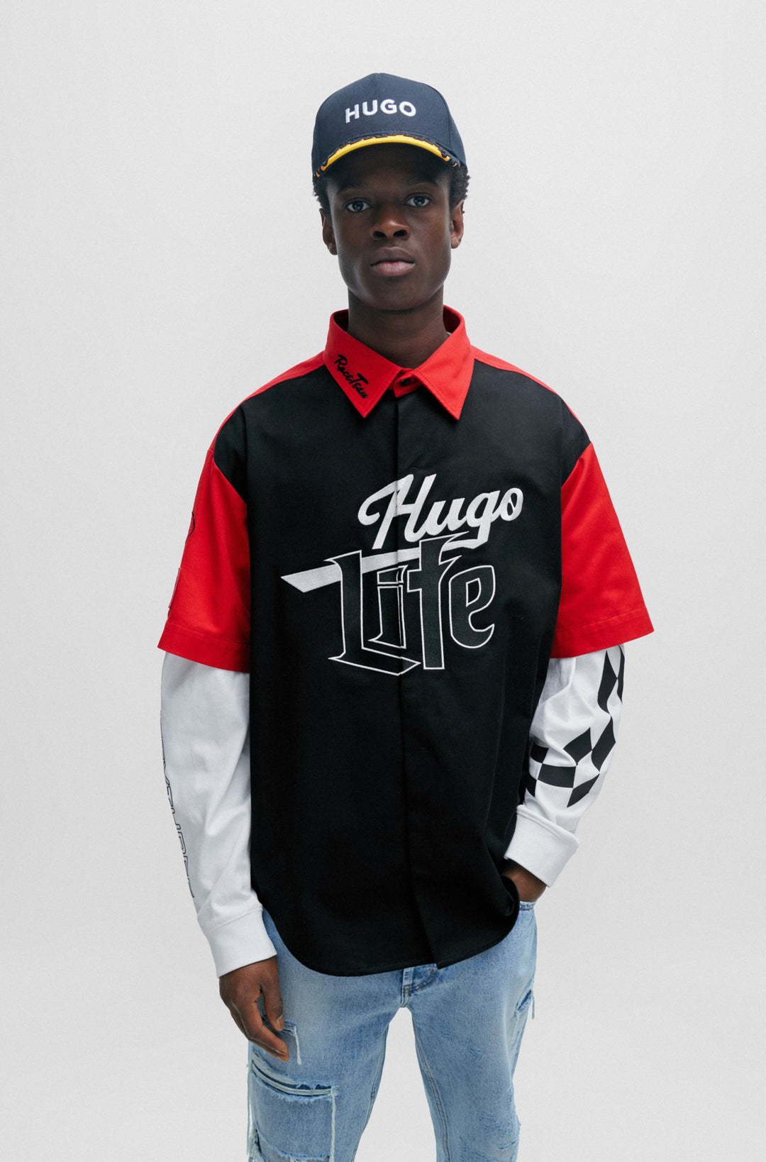 HUGO Oversized Fit Casual Shirts in Cotton - ESCAR 10254828 01-50508649- Concorde Fashion#color_black-001
