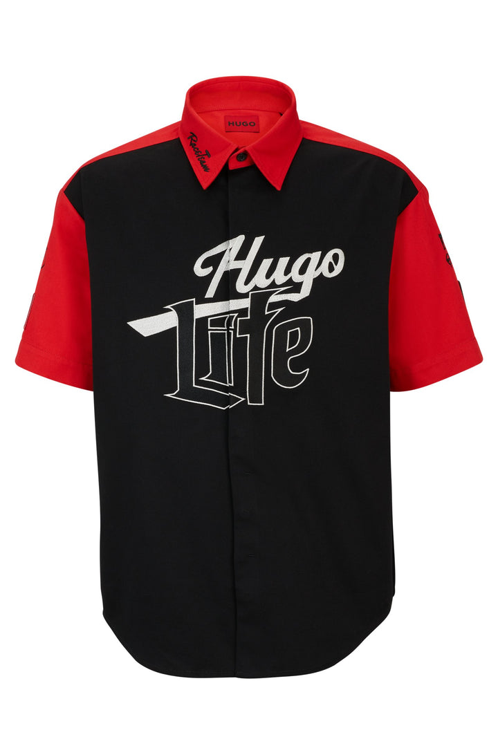 HUGO Oversized Fit Casual Shirts in Cotton - ESCAR 10254828 01-50508649- Concorde Fashion#color_black-001