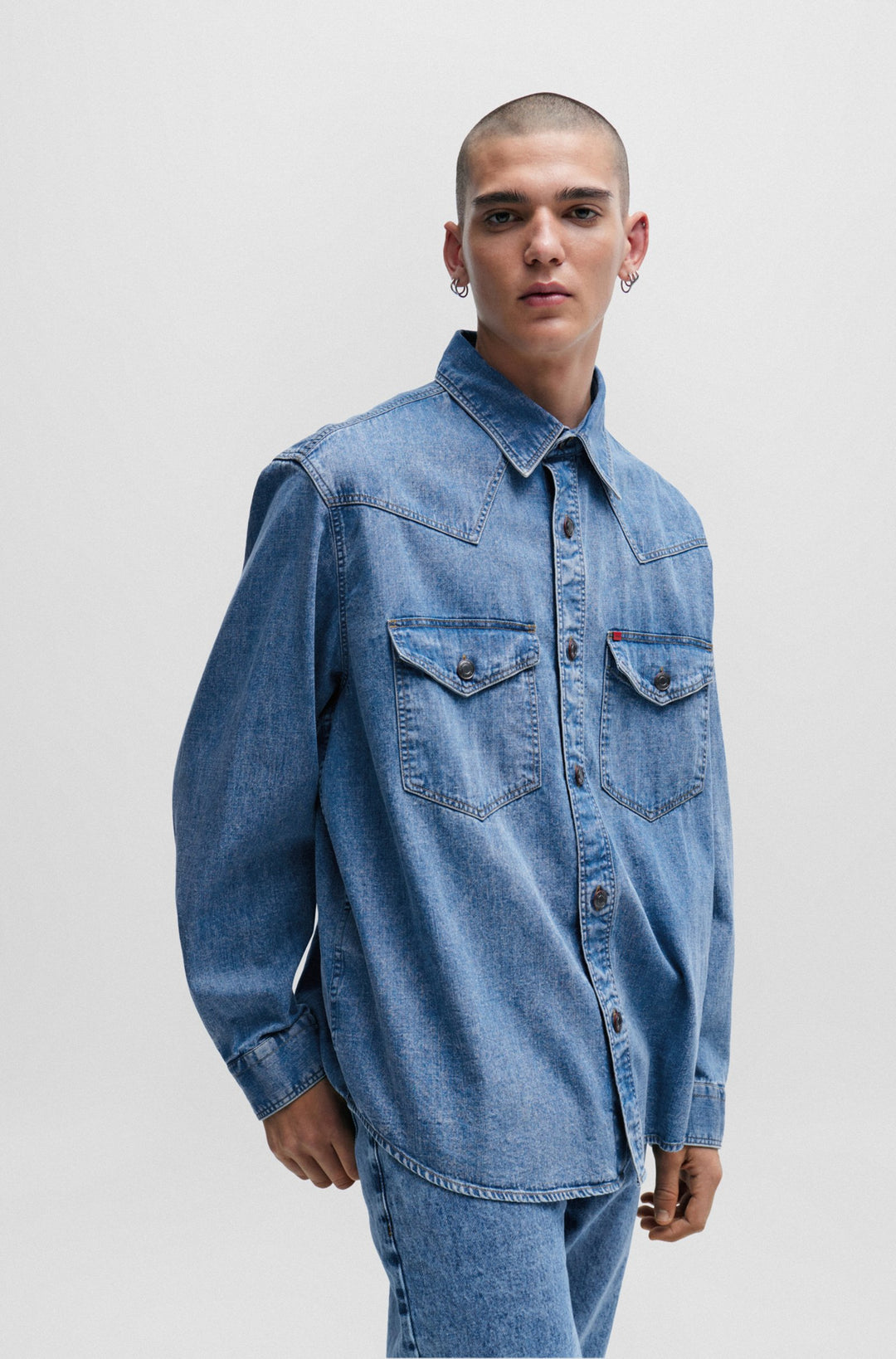 HUGO Oversized Fit Casual Shirts in Cotton - ELPAZO 10254848 01-50508669- Concorde Fashion#color_blue-450
