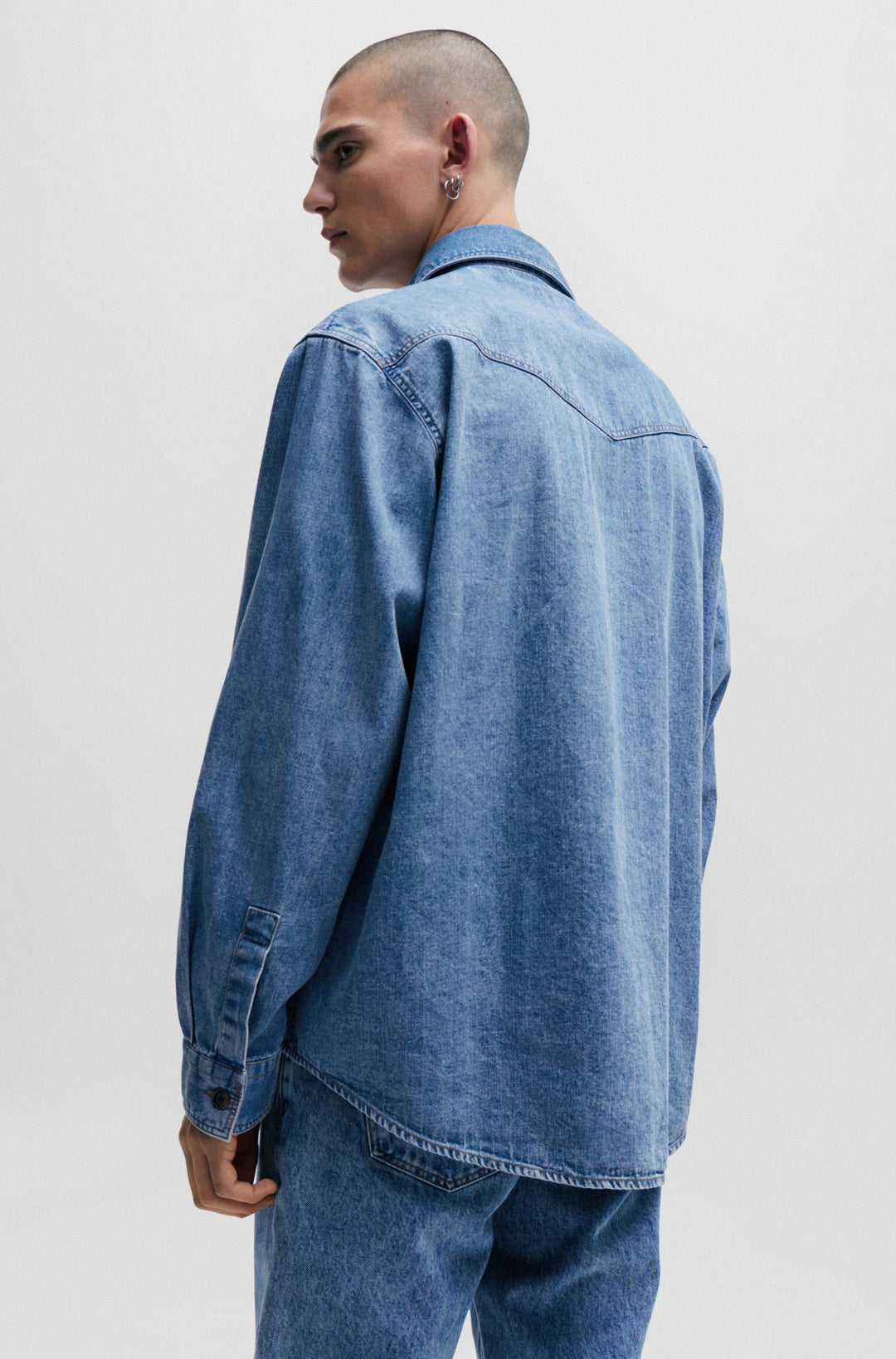 HUGO Oversized Fit Casual Shirts in Cotton - ELPAZO 10254848 01-50508669- Concorde Fashion#color_blue-450