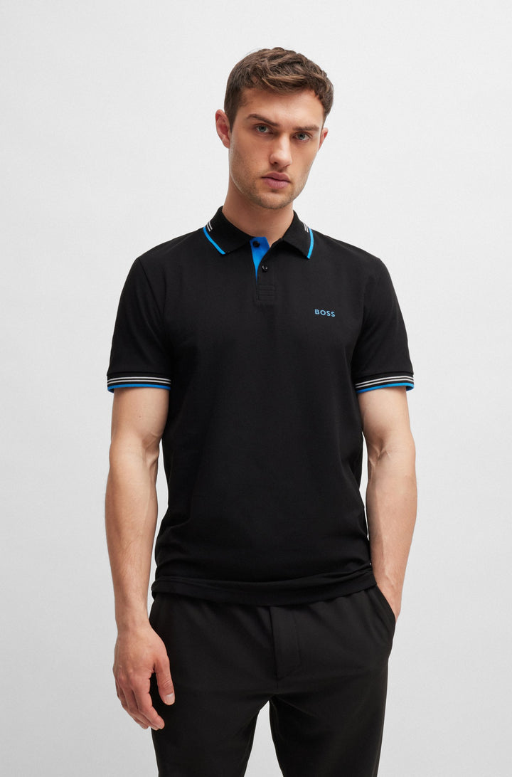 BOSS Polos Slim Fit in Cotton Mix - PAUL 10255848 01-50506193- Concorde Fashion#color_black-004