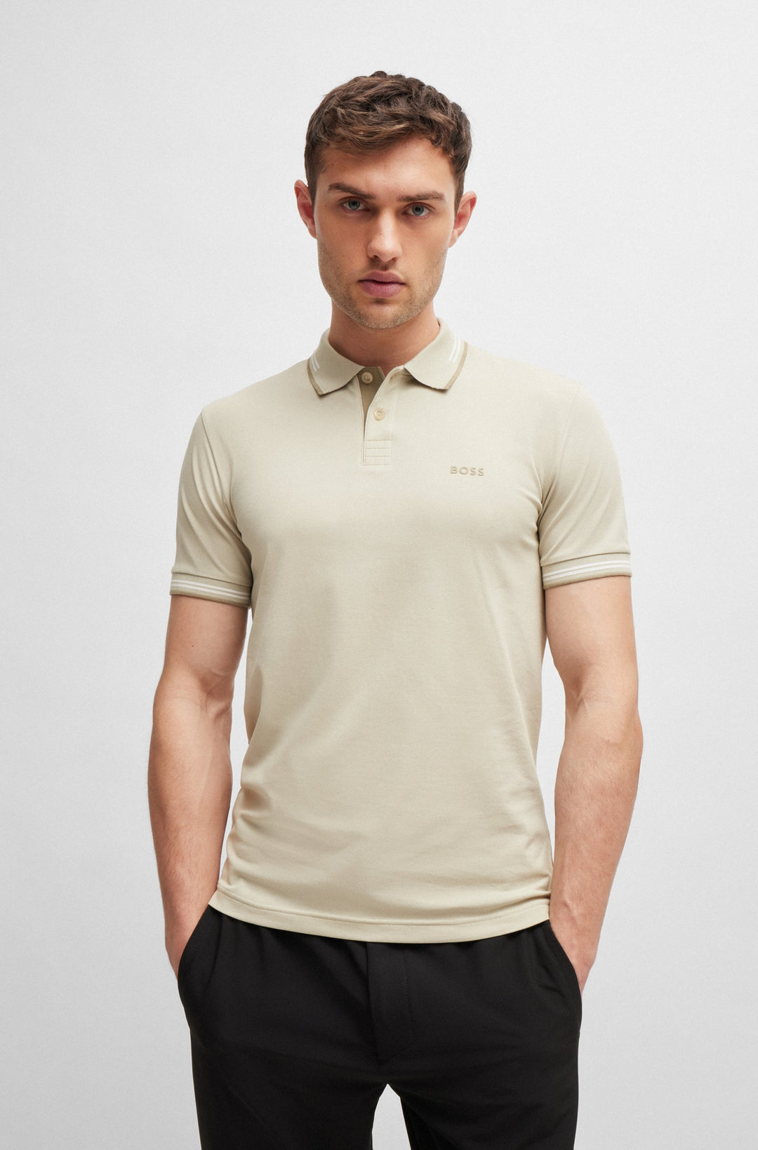 BOSS Polos Slim Fit in Cotton Mix - PAUL 10255848 01-50506193- Concorde Fashion#color_beige-272