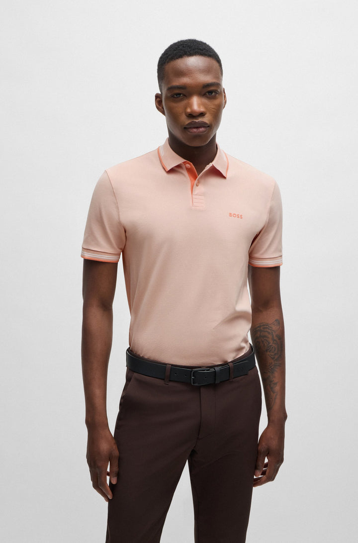BOSS Polos Slim Fit in Cotton Mix - PAUL 10255848 01-50506193- Concorde Fashion#color_orange-835