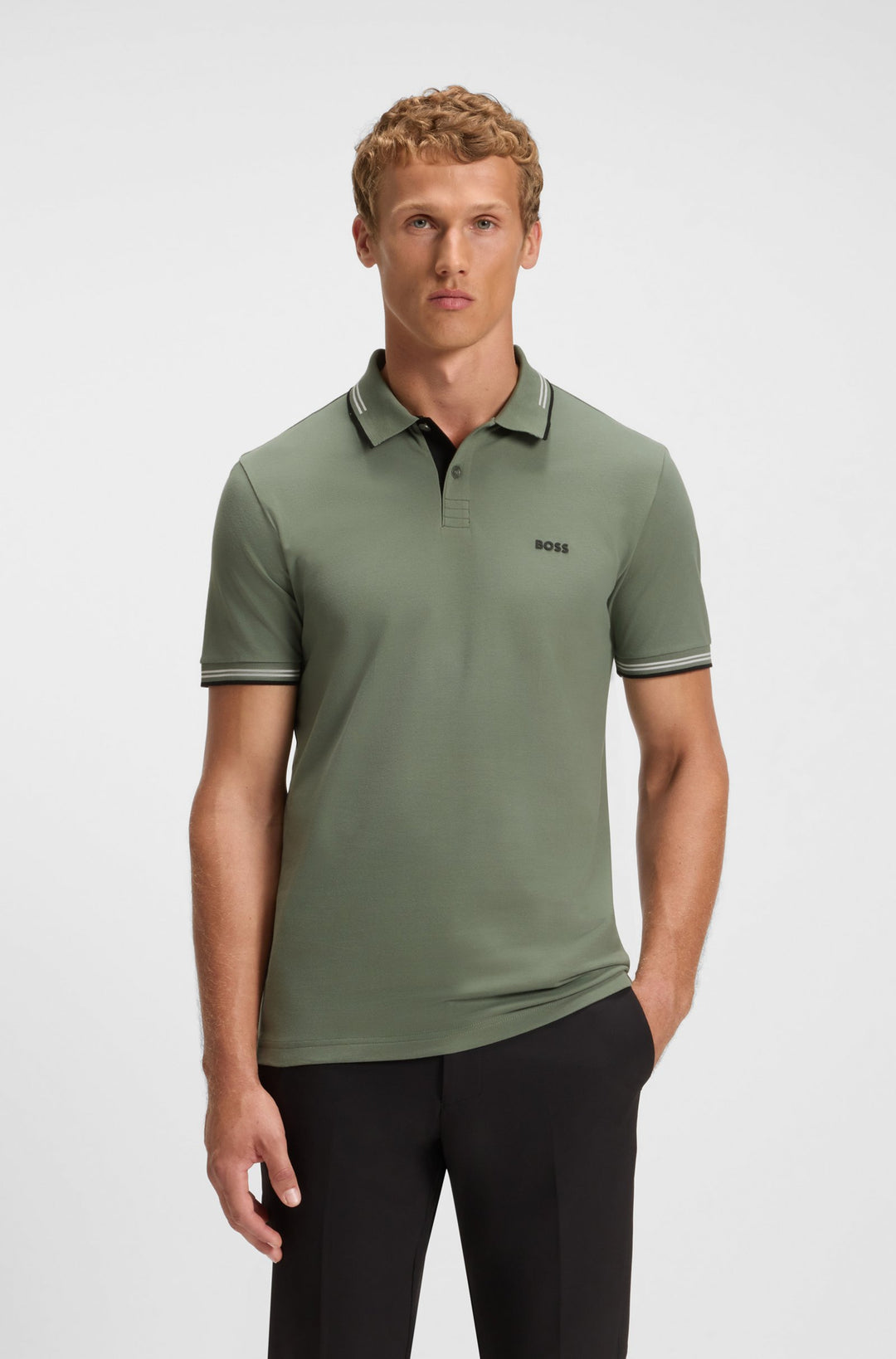 BOSS Polos Slim Fit in Cotton Mix - PAUL 10255848 01-50506193- Concorde Fashion#color_green-358