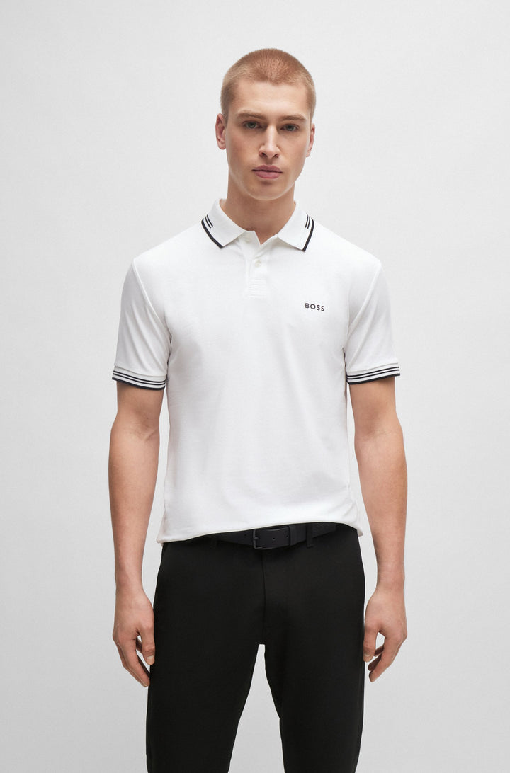 BOSS Polos Slim Fit in Cotton Mix - PAUL 10255848 01-50506193- Concorde Fashion#color_white-100