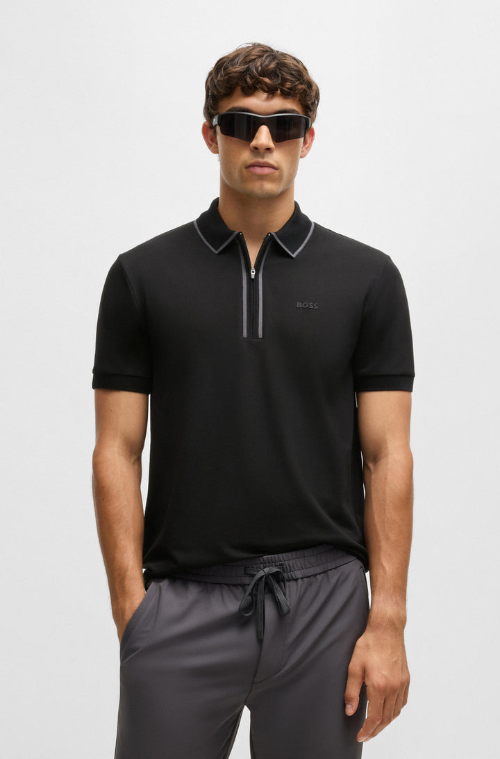 BOSS Polos Regular Fit in Cotton Mix - PHILIX TAPE 10255848 01-50537489- Concorde Fashion#color_black-001