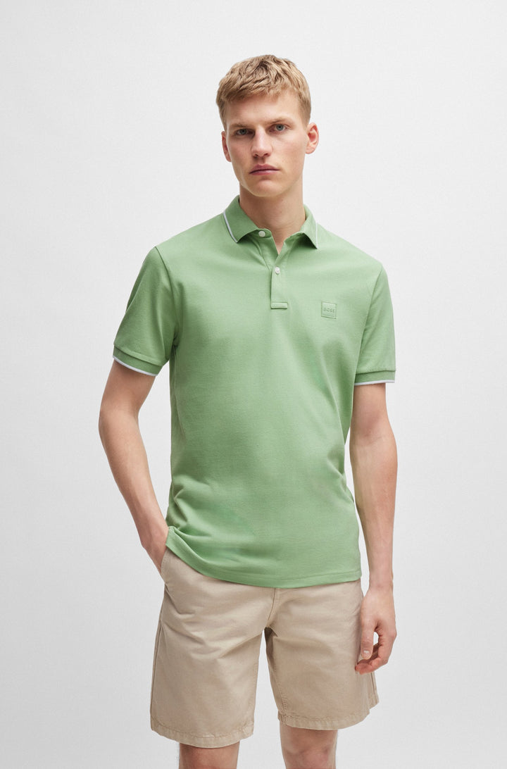 BOSS Slim Fit Polos in Cotton Mix - PASSERTIP 10256683 01-50507699- Concorde Fashion#color_green-372