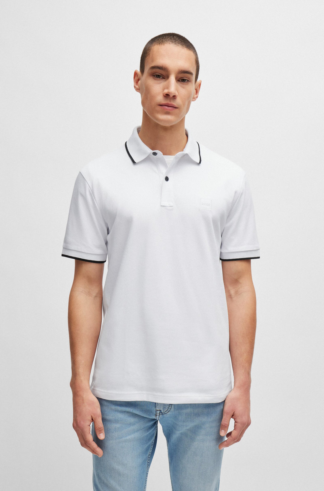 BOSS Slim Fit Polos in Cotton Mix - PASSERTIP 10256683 01-50507699- Concorde Fashion#color_white-100