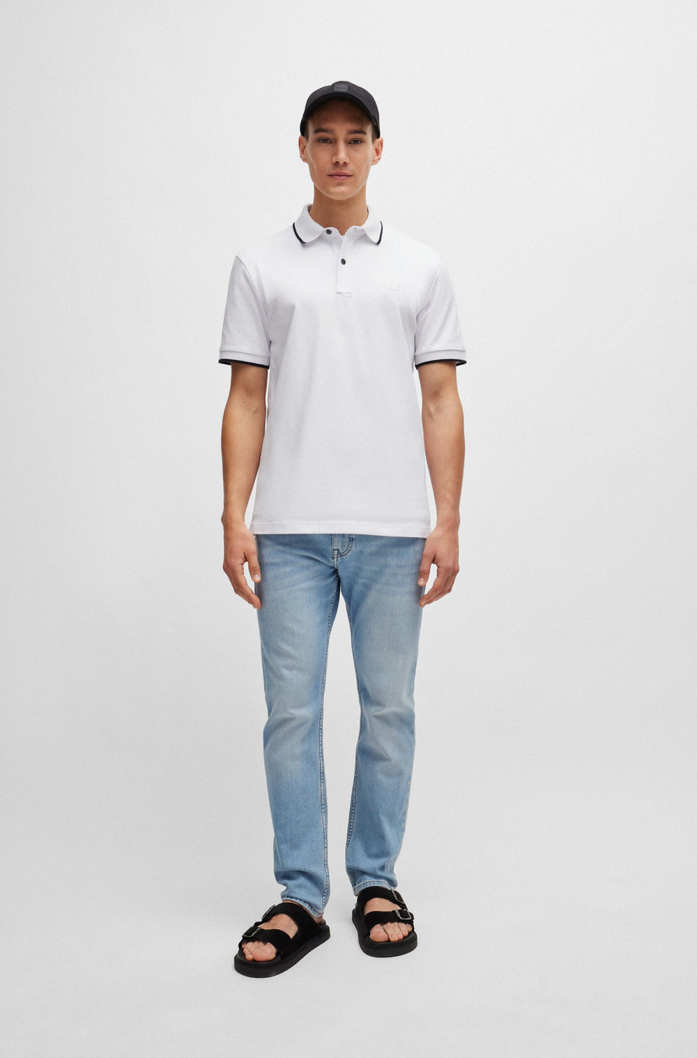 BOSS Slim Fit Polos in Cotton Mix - PASSERTIP 10256683 01-50507699- Concorde Fashion#color_white-100