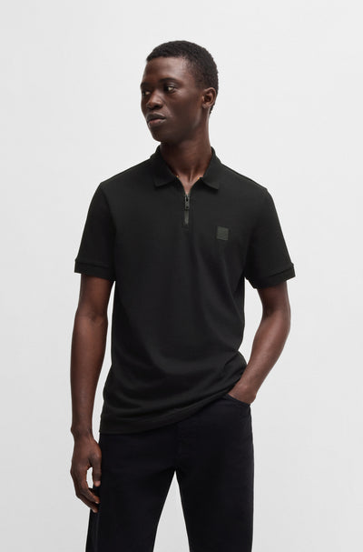 BOSS Polos Slim Fit in Cotton Mix - PASSERZIP 10256683 01-50537507- Concorde Fashion#color_black-001