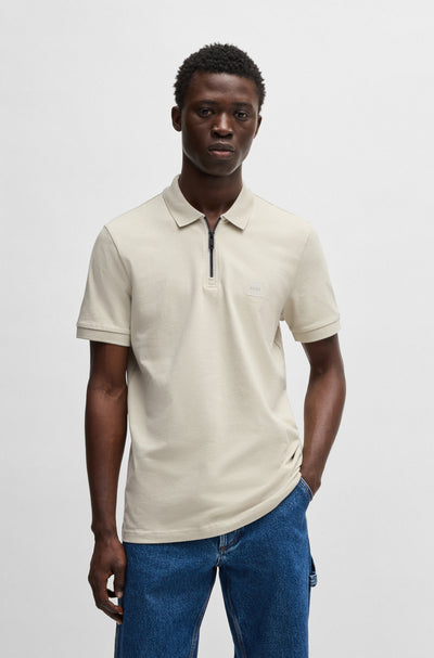 BOSS Polos Slim Fit in Cotton Mix - PASSERZIP 10256683 01-50537507- Concorde Fashion#color_beige-271