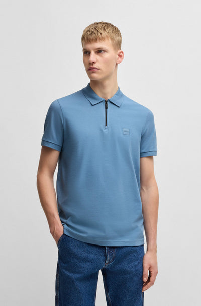 BOSS Polos Slim Fit in Cotton Mix - PASSERZIP 10256683 01-50537507- Concorde Fashion#color_blue-462