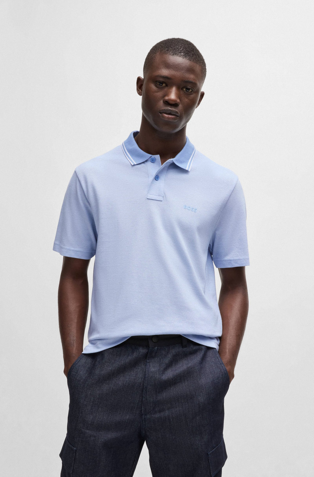 BOSS Polos Relaxed Fit in Cotton - PEOXFORDNEW 10256894 01-50507814- Concorde Fashion#color_blue-470