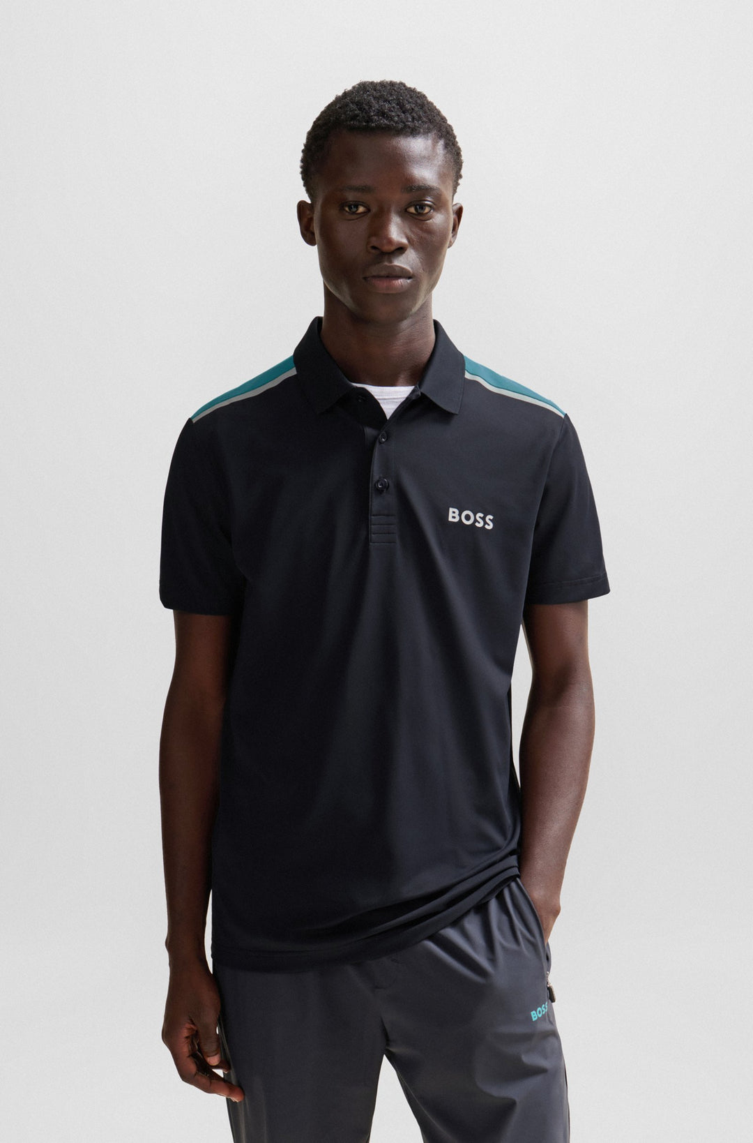 BOSS Regular Fit Polos in Polyester Mix - PADDYTECH 10256982 01-50506150- Concorde Fashion#color_navy-402