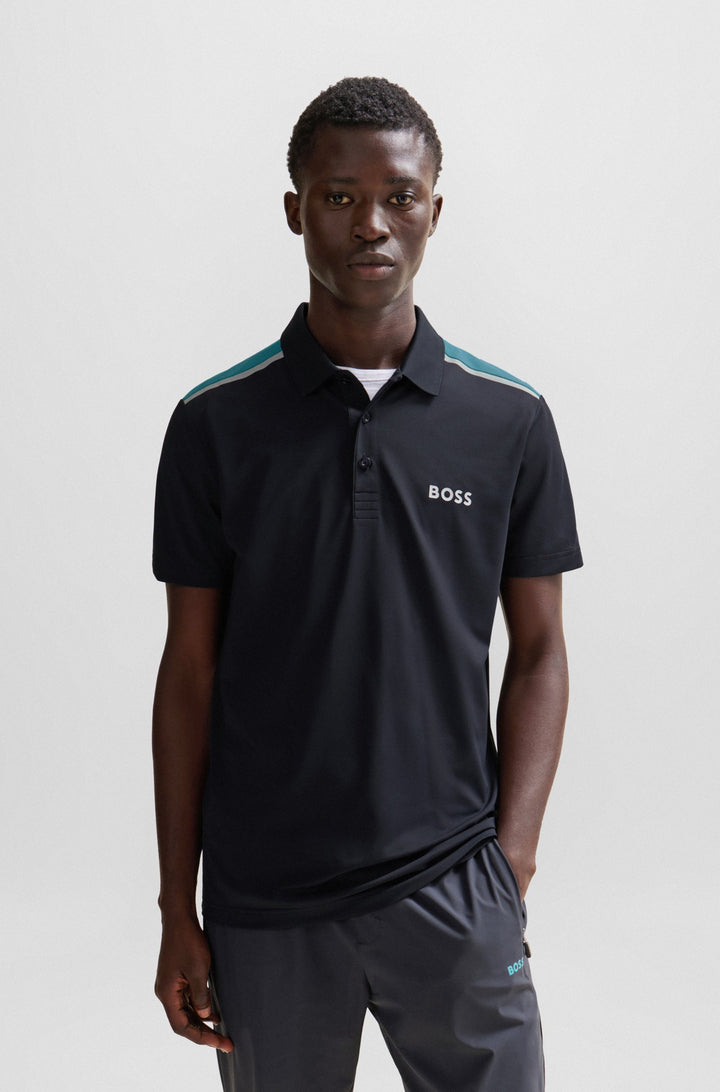 BOSS Regular Fit Polos in Polyester Mix - PADDYTECH 10256982 01-50506150- Concorde Fashion#color_navy-402