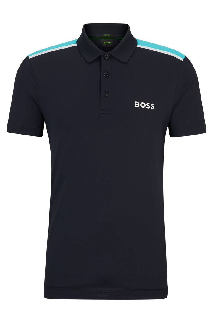 BOSS Regular Fit Polos in Polyester Mix - PADDYTECH 10256982 01-50506150- Concorde Fashion#color_navy-402