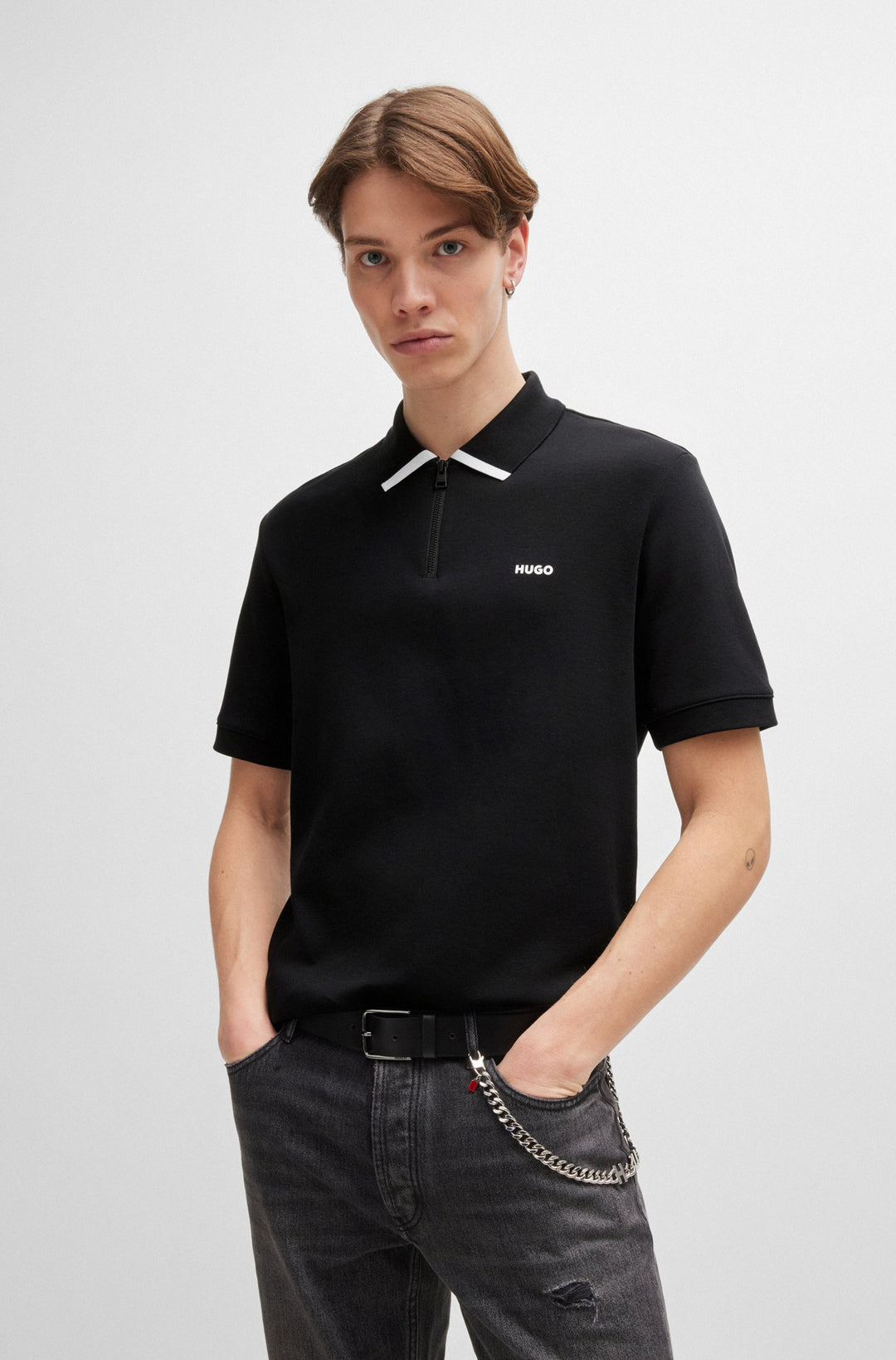 HUGO RED Regular Fit Polos in Cotton - DALOMINO 10257070 01-50511721- Concorde Fashion#color_black-001
