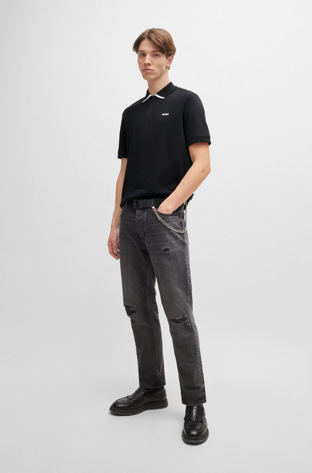 HUGO RED Regular Fit Polos in Cotton - DALOMINO 10257070 01-50511721- Concorde Fashion#color_black-001
