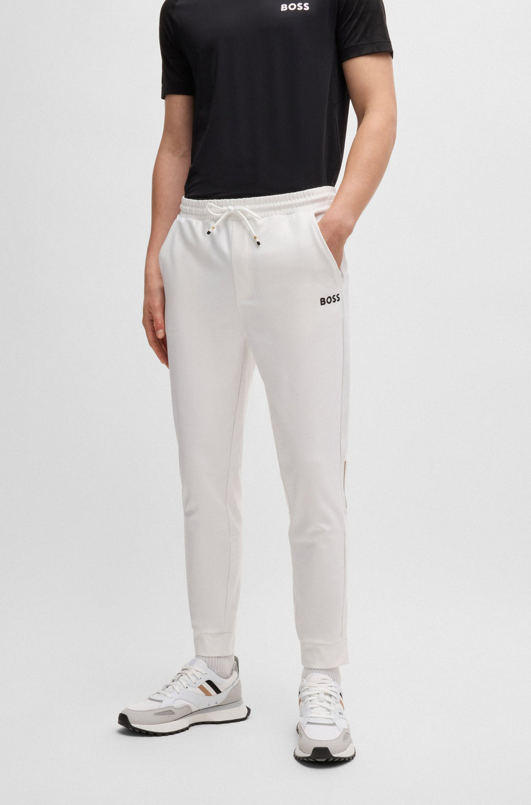 BOSS Regular Fit Jogging Pants in Polyester Mix - HICON MB 2 10257168 01-50506163- Concorde Fashion#color_white-100