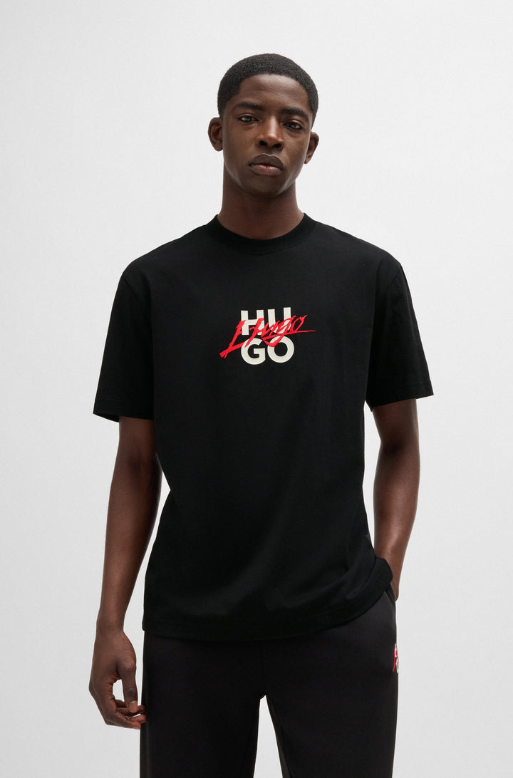 HUGO T-Shirts Relaxed Fit in Cotton - DLONGNY 10257318 01-50521076- Concorde Fashion#color_black-001