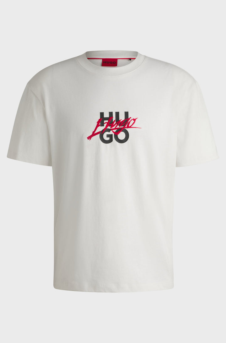 HUGO T-Shirts Relaxed Fit in Cotton - DLONGNY 10257318 01-50521076- Concorde Fashion#color_white-101